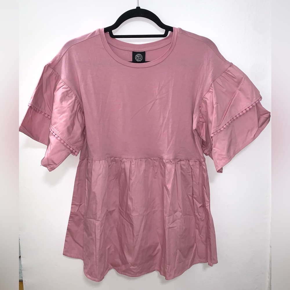 Bobeau Mauve Layered Sleeve Baby Doll Blouse Size Medium
